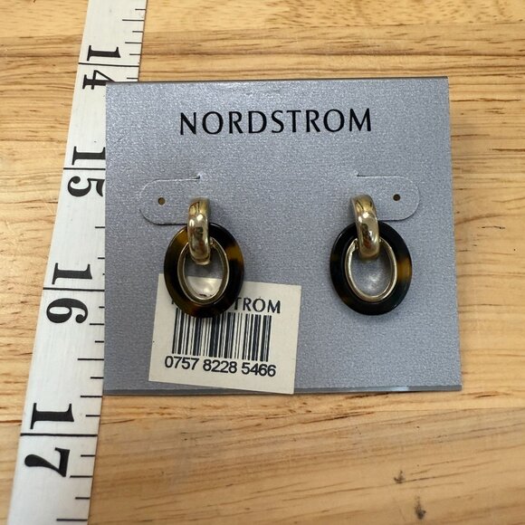 Nordstrom Gold-Tone & Tortoiseshell Oval Drop Earrings Nickel-Free 1.25-Inch Dro - Picture 5 of 7
